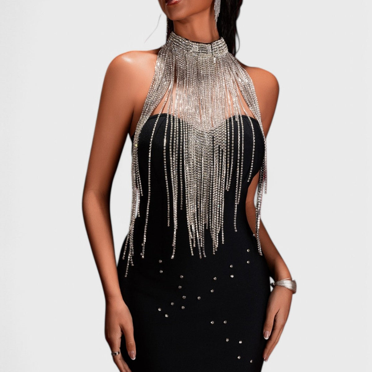 Arielle Crystal Fringe Bandage Mini Dress Mara Blak Arielle Crystal Fringe Bandage Mini Dress Mara Blak