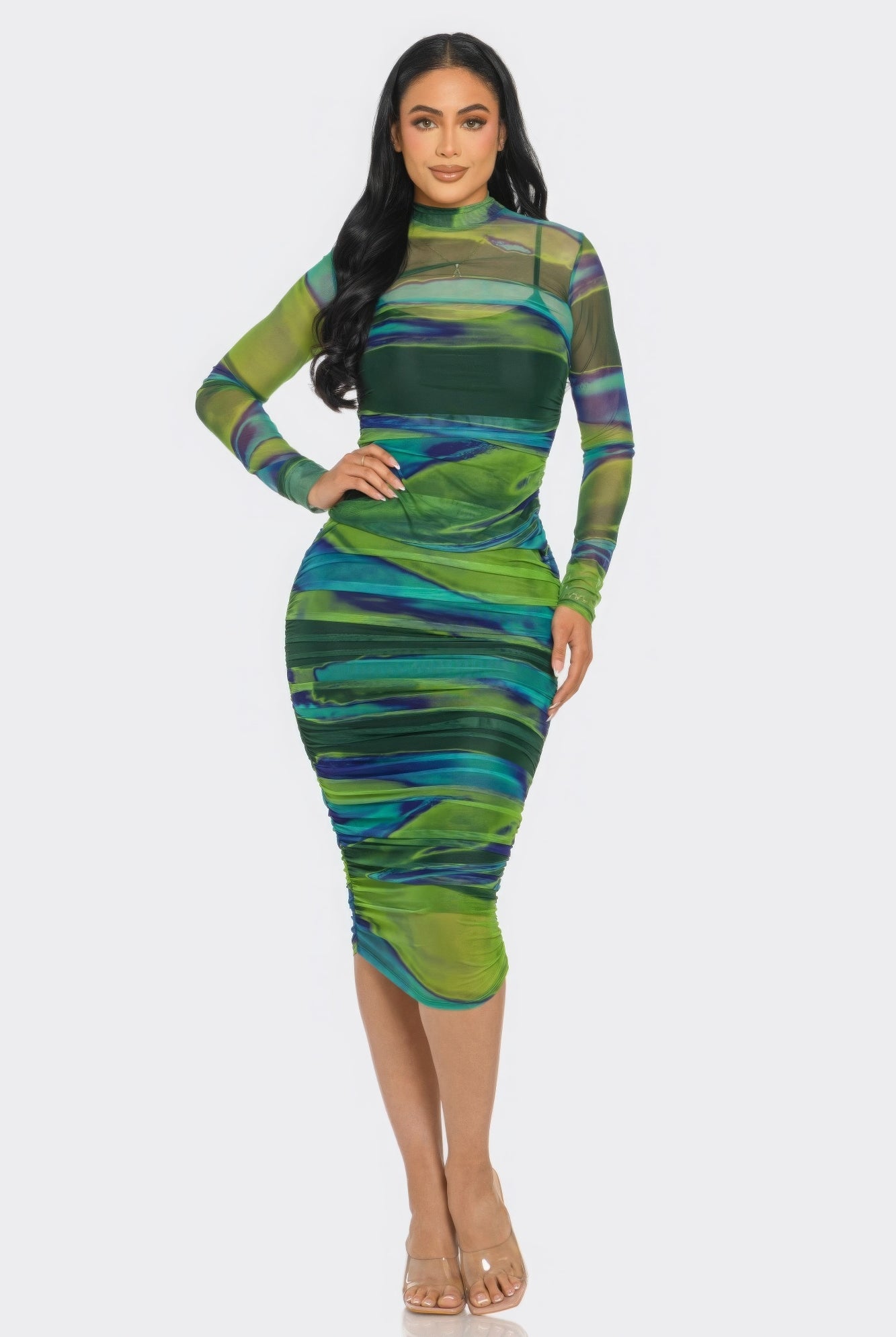 Printed Mesh Dress