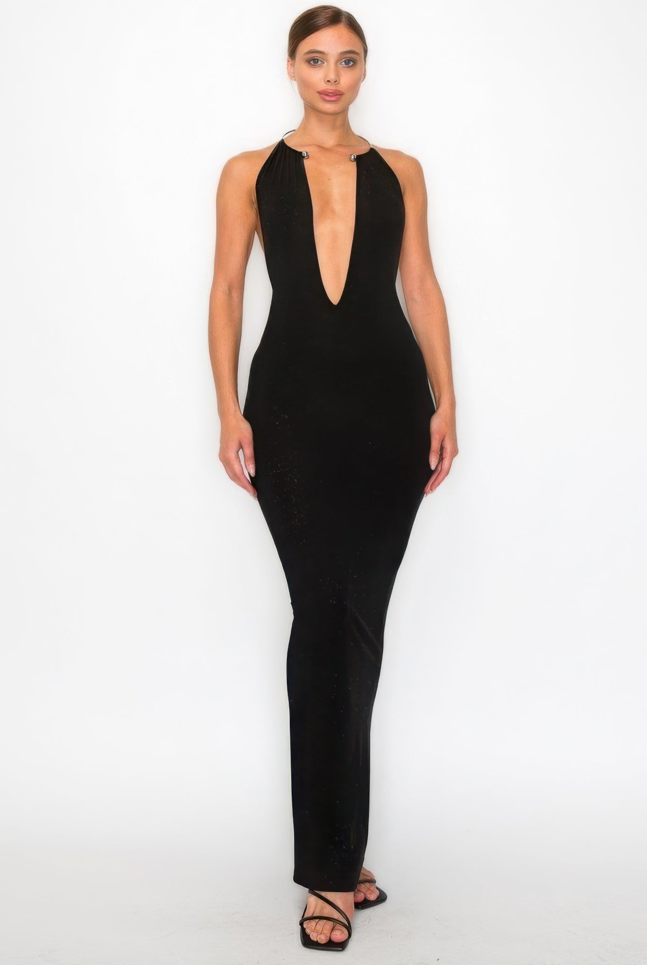 Necklace Trim Maxi Black Dress