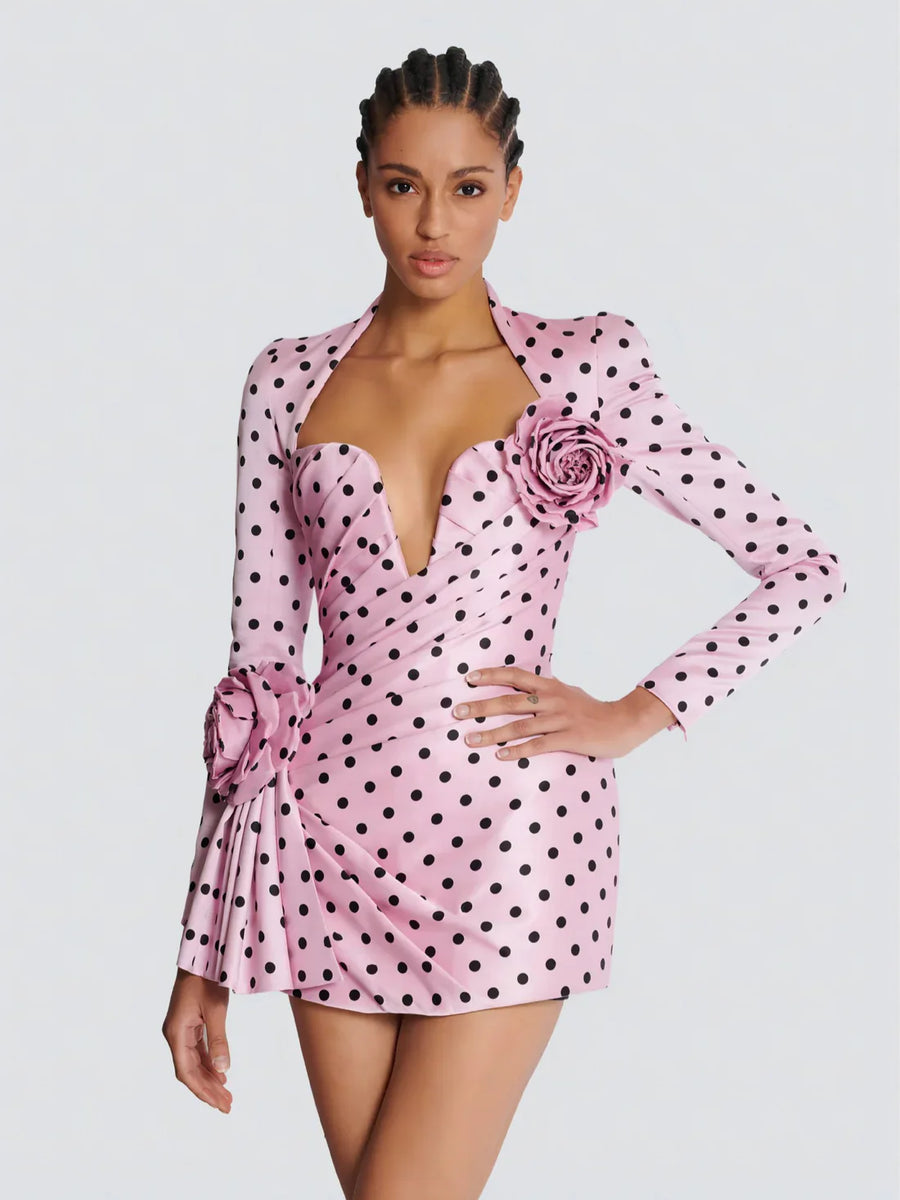 pink and black polka dot dress Handmade Minnie Mouse Inspired Cotton Dress: Costume Perfect for summer weddings Pink Polka Dot Organza Strapless