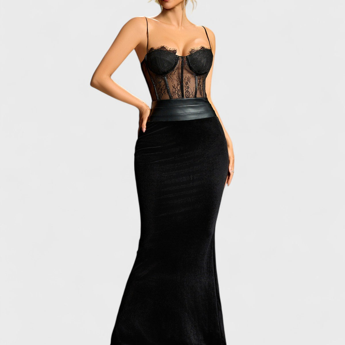 Dita Sleeveless Velvet & Lace Corset Maxi Dress Mara Blak Dita Sleeveless Velvet & Lace Corset Maxi Dress Mara Blak