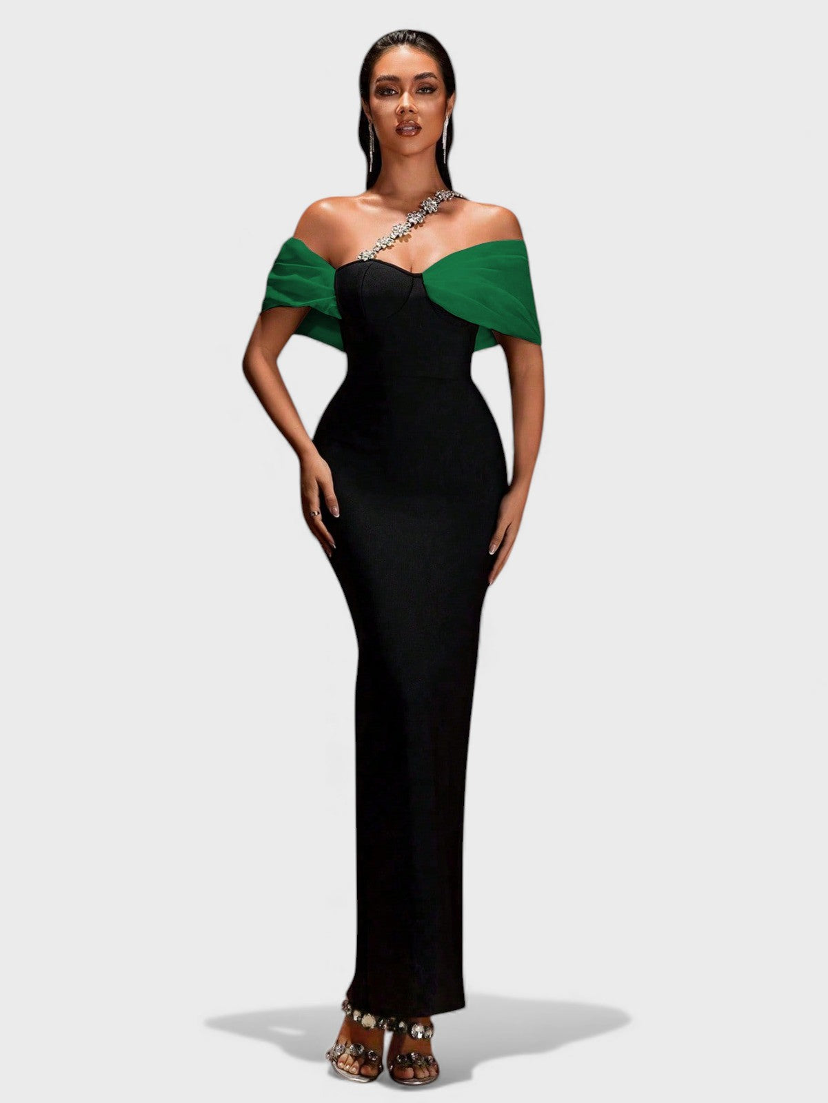 Alessia Off-Shoulder Crystal Bandage Dress Mara Blak Alessia Off-Shoulder Crystal Bandage Dress Mara Blak