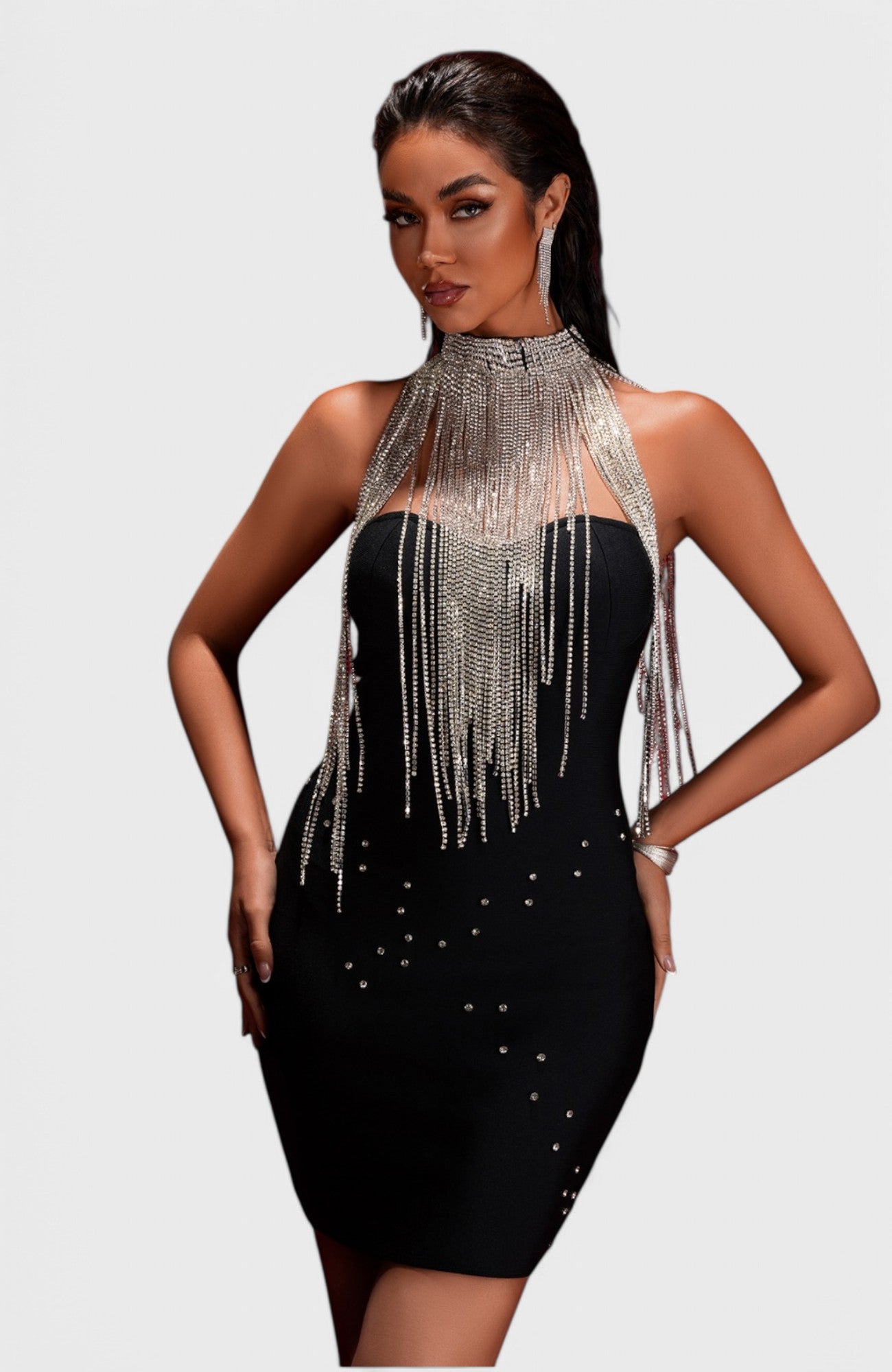 Arielle Crystal Fringe Bandage Mini Dress Mara Blak Arielle Crystal Fringe Bandage Mini Dress Mara Blak
