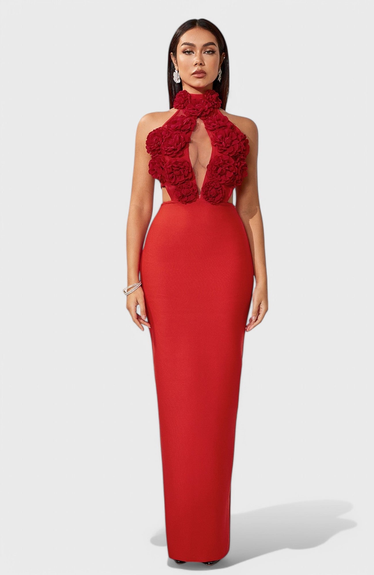 Aveline Appliqu Halter Red Bandage Dress Mara Blak Aveline Appliqu Halter Red Bandage Dress Mara Blak