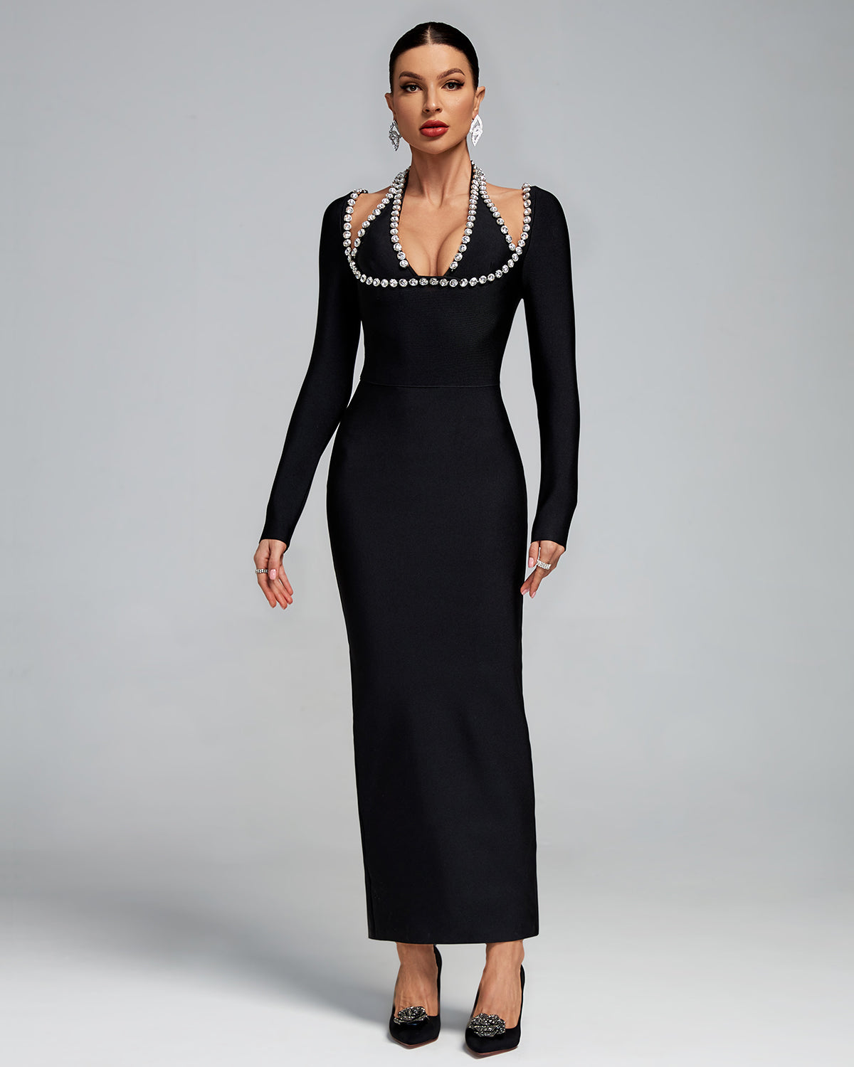 Camilla Black Bandage Rhinestone Maxi Dress Mara Blak Camilla Black Bandage Rhinestone Maxi Dress Mara Blak