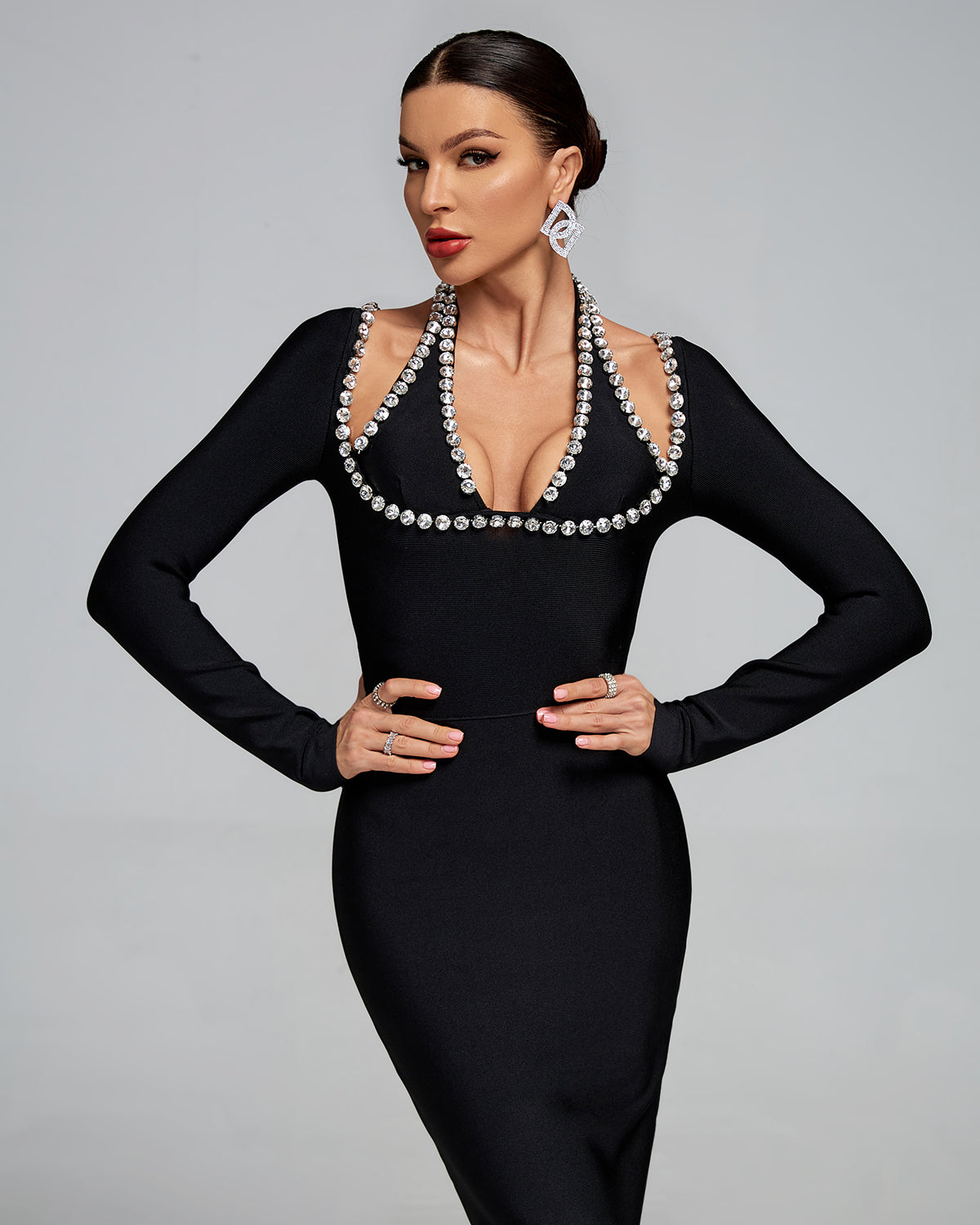 Camilla Black Bandage Rhinestone Maxi Dress Mara Blak Camilla Black Bandage Rhinestone Maxi Dress Mara Blak