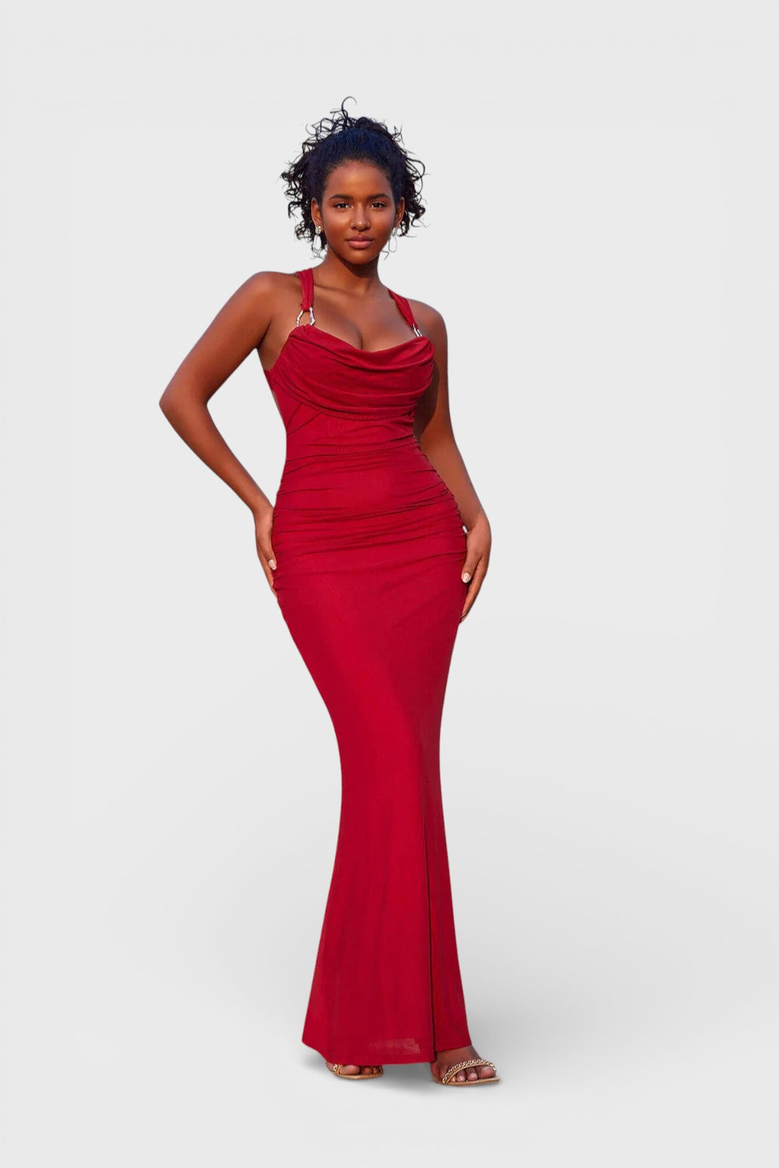 Demi Backless Criss-Cross Ruched Strapless Maxi Dress Mara Blak Demi Backless Criss-Cross Ruched Strapless Maxi Dress Mara Blak