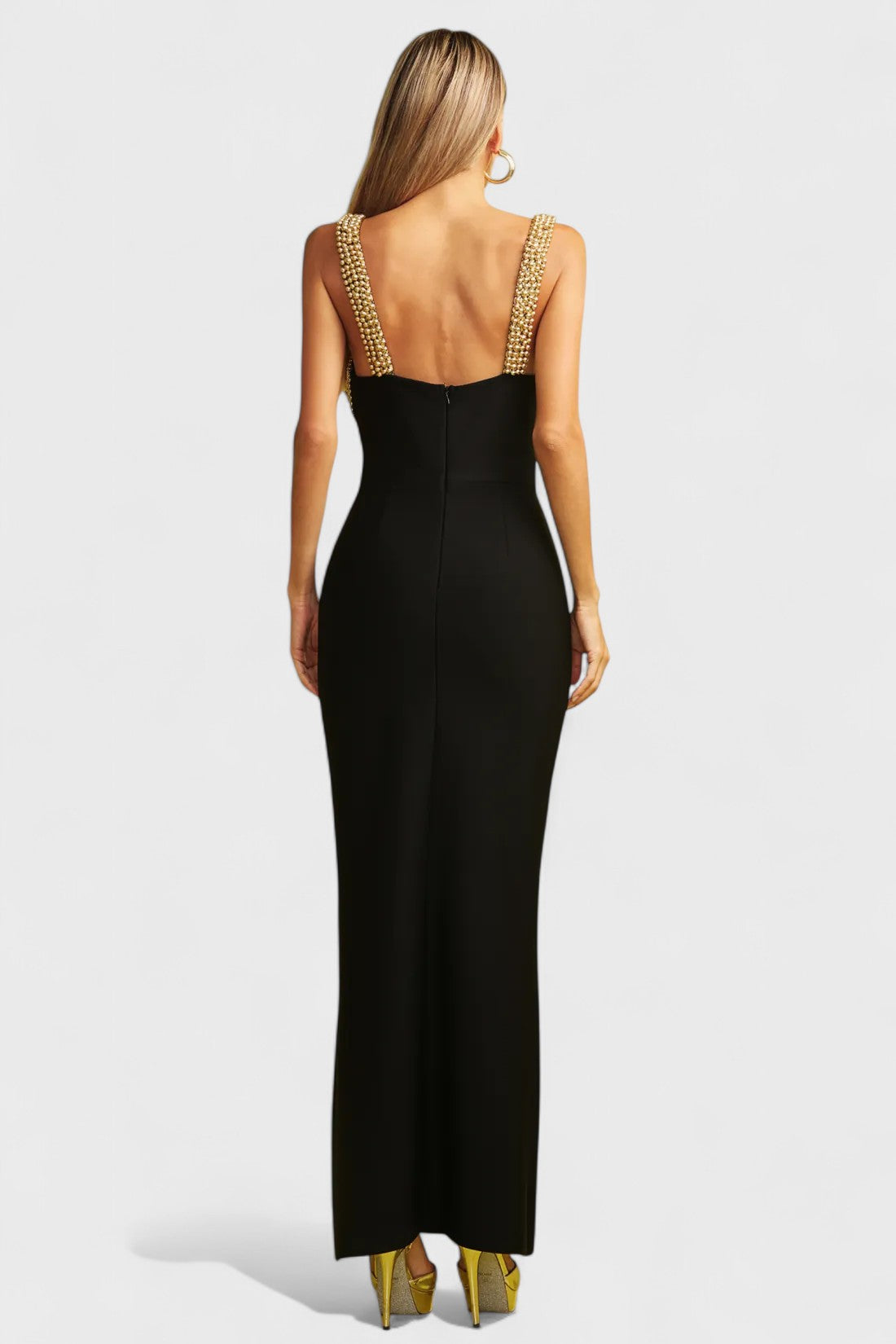 Black & Gold Embellished Cut-Out Maxi Dress Mara Blak Black & Gold Embellished Cut-Out Maxi Dress Mara Blak