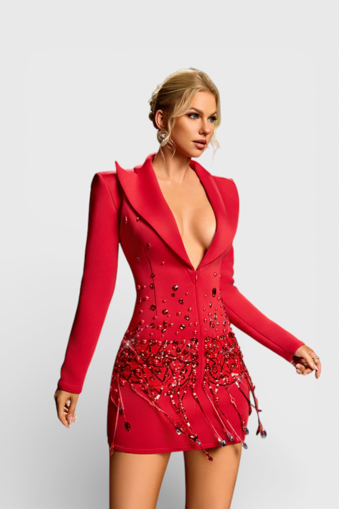 Dana Embellished Scuba Knit Blazer Mini Dress Red Mara Blak Dana Embellished Scuba Knit Blazer Mini Dress Red Mara Blak