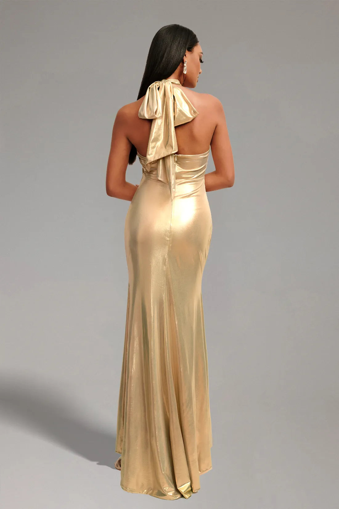 Dana Gold Halterneck Front Slit Maxi Dress Mara Blak Dana Gold Halterneck Front Slit Maxi Dress Mara Blak