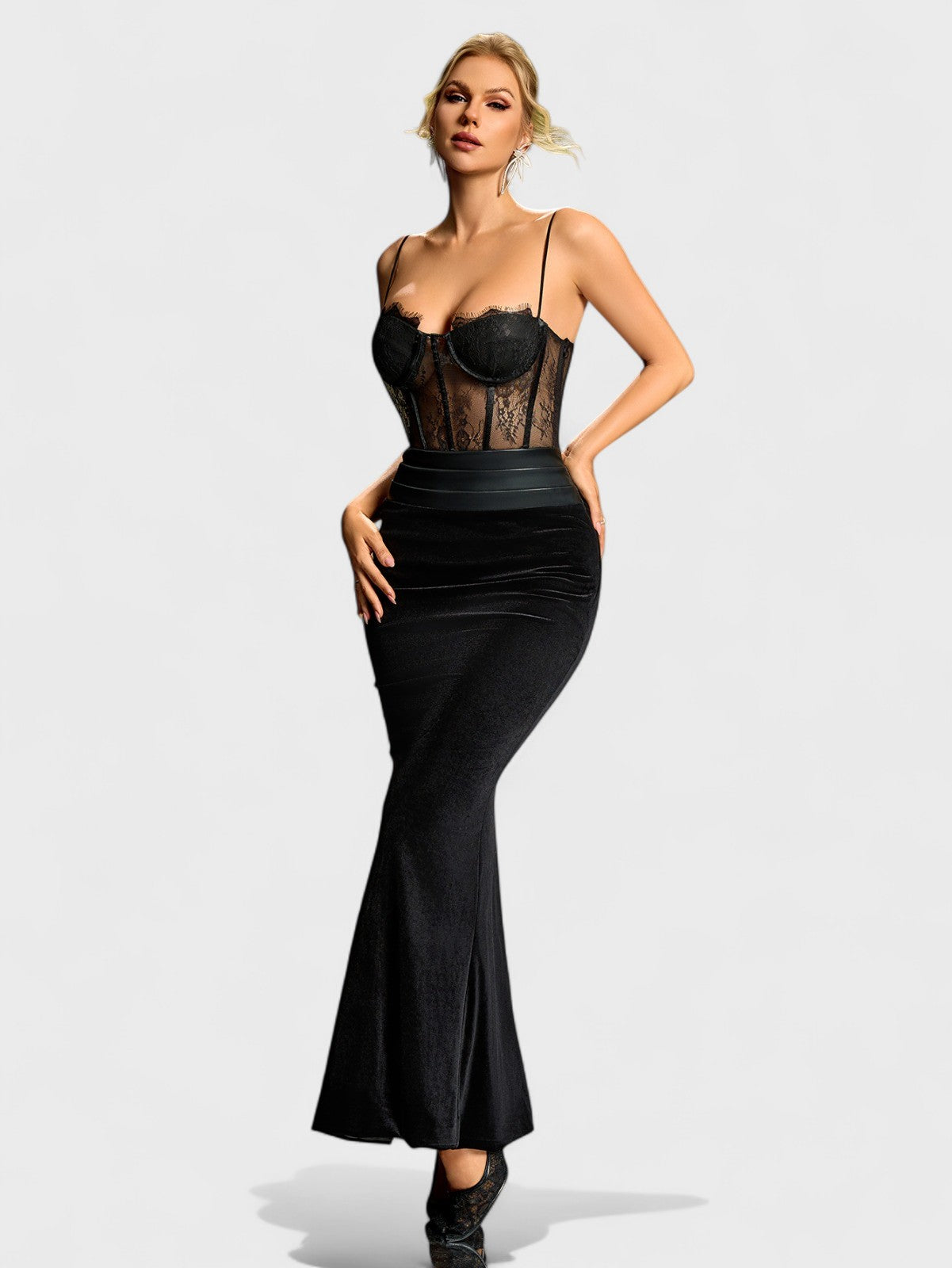 Dita Sleeveless Velvet & Lace Corset Maxi Dress Mara Blak Dita Sleeveless Velvet & Lace Corset Maxi Dress Mara Blak