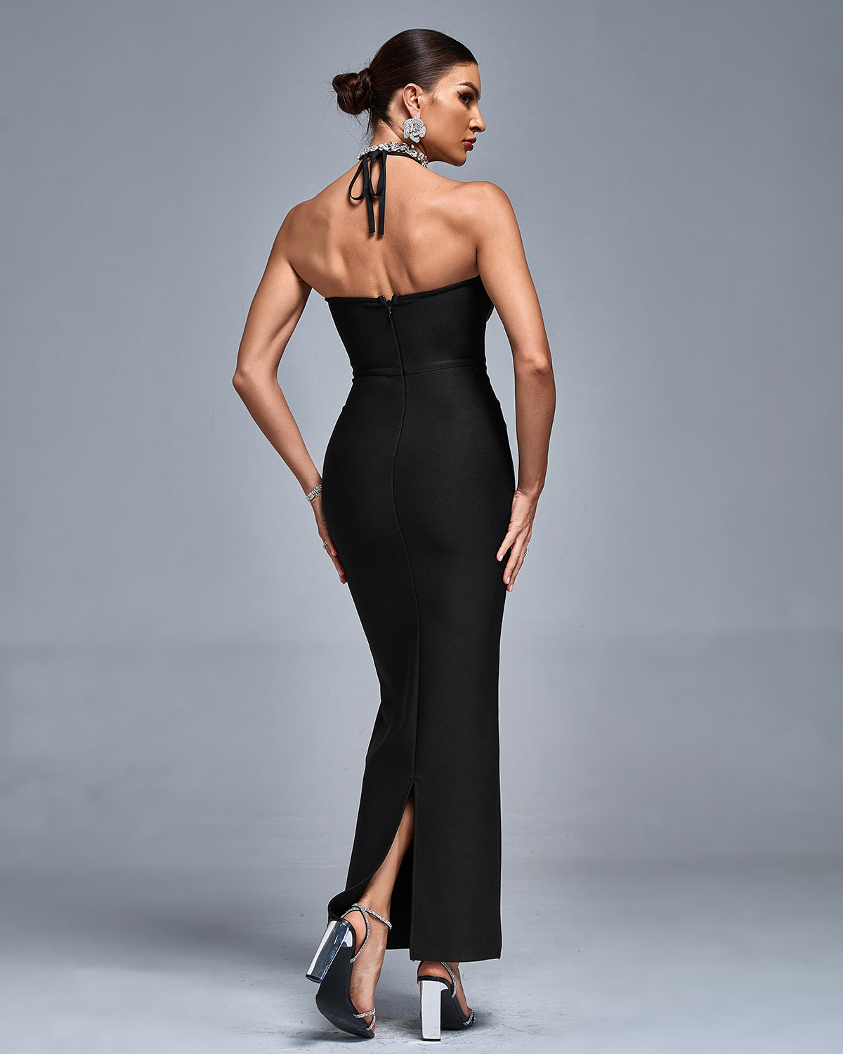 Yvette Halterneck Crystal Bandage Midi Dress Mara Blak Yvette Halterneck Crystal Bandage Midi Dress Mara Blak