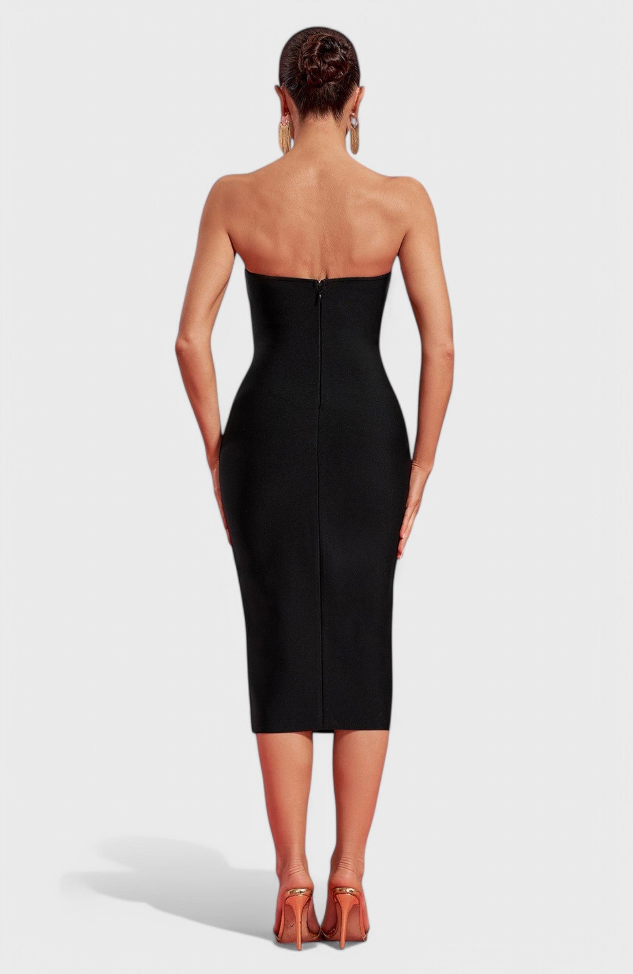 Gwen Strapless Bandage Button Midi Dress Mara Blak Gwen Strapless Bandage Button Midi Dress Mara Blak