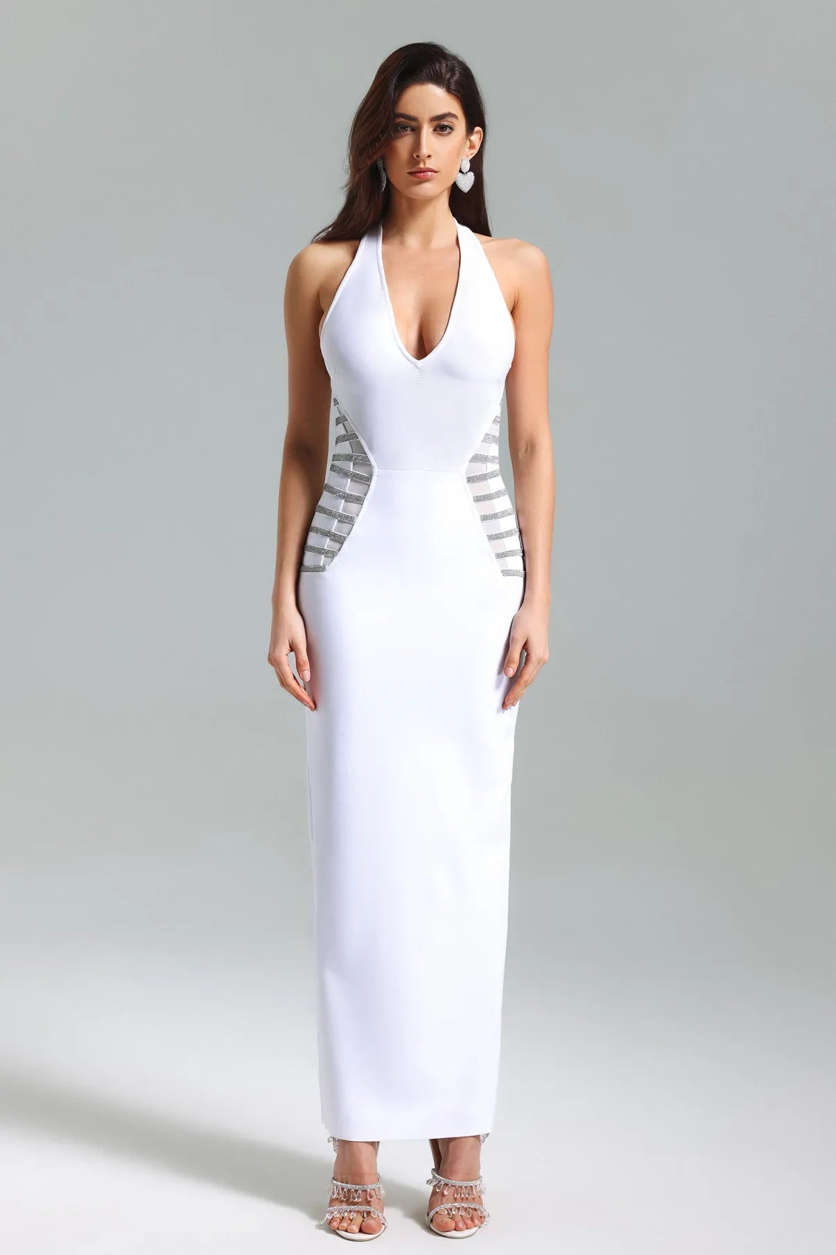 Halterneck White, Diamante Maxi Dress Mara Blak Halterneck White, Diamante Maxi Dress Mara Blak