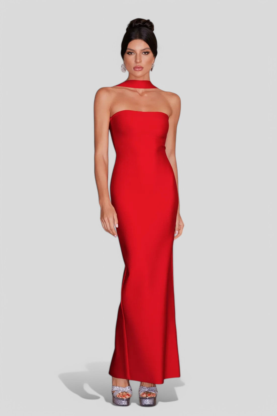 Hazel Red Bandage Halter Backless Maxi Dress Mara Blak Hazel Red Bandage Halter Backless Maxi Dress Mara Blak