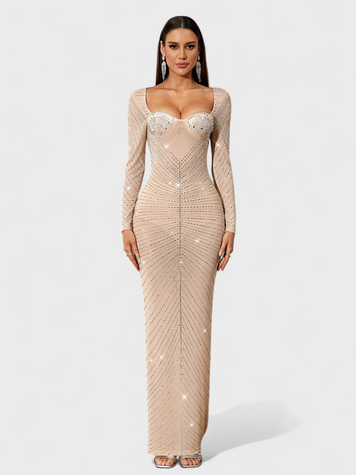 Imani Rhinestone Long Sleeve Mesh Maxi Dress Mara Blak Imani Rhinestone Long Sleeve Mesh Maxi Dress Mara Blak