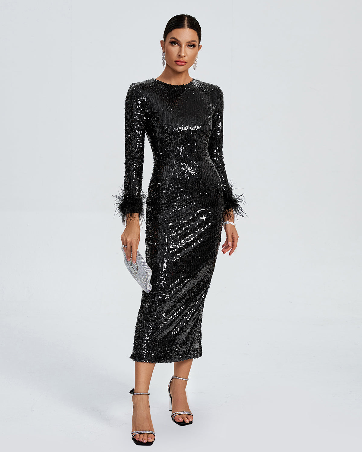 Sequins Midi Black Dress