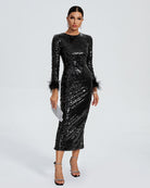 Sequins Midi Black Dress