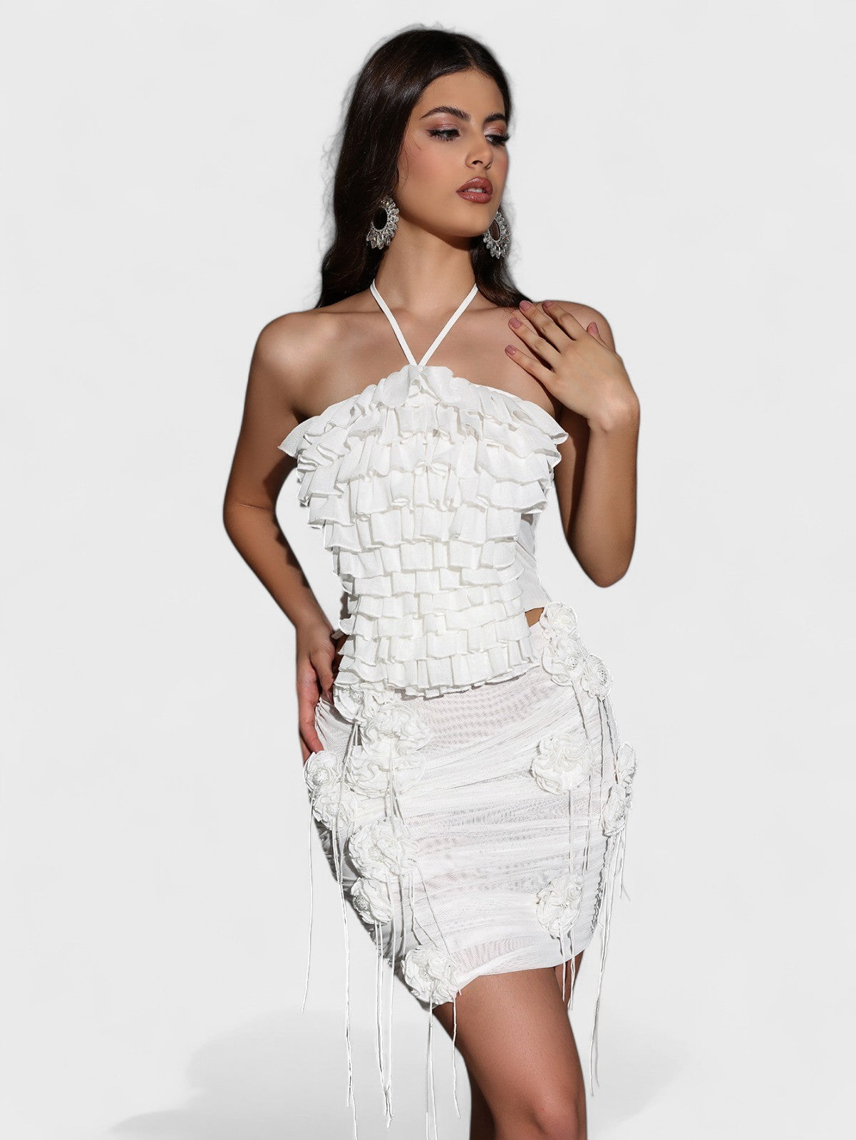 Kalina Halter Ruched Mesh Floral Mini Dress Mara Blak Kalina Halter Ruched Mesh Floral Mini Dress Mara Blak