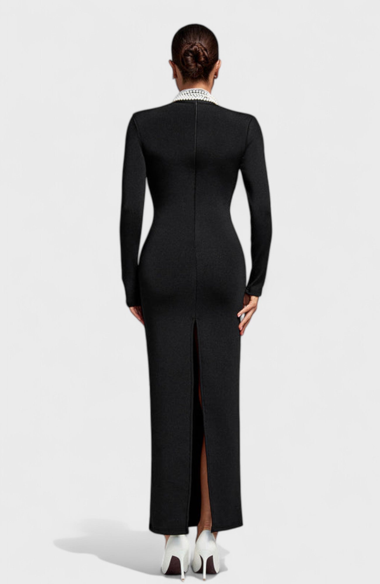 Kalon Bandage Long Sleeve Maxi Pearl Necklace Dress Mara Blak Kalon Bandage Long Sleeve Maxi Pearl Necklace Dress Mara Blak