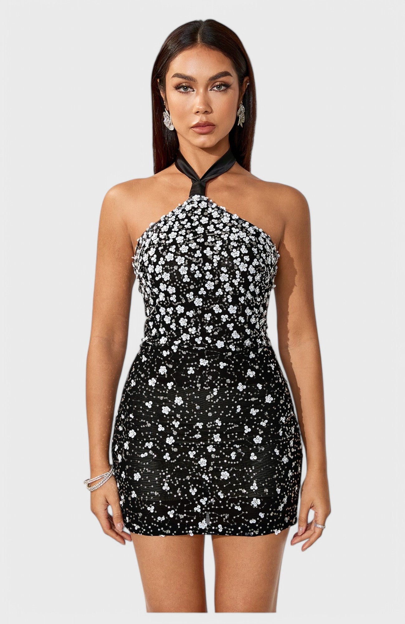 Lana Beaded Halter Mini Black Dress Mara Blak Lana Beaded Halter Mini Black Dress Mara Blak