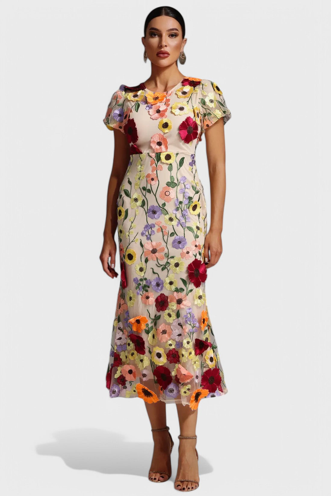 Mari Short Sleeve Embroidery Floral Maxi Dress Mara Blak Mari Short Sleeve Embroidery Floral Maxi Dress Mara Blak