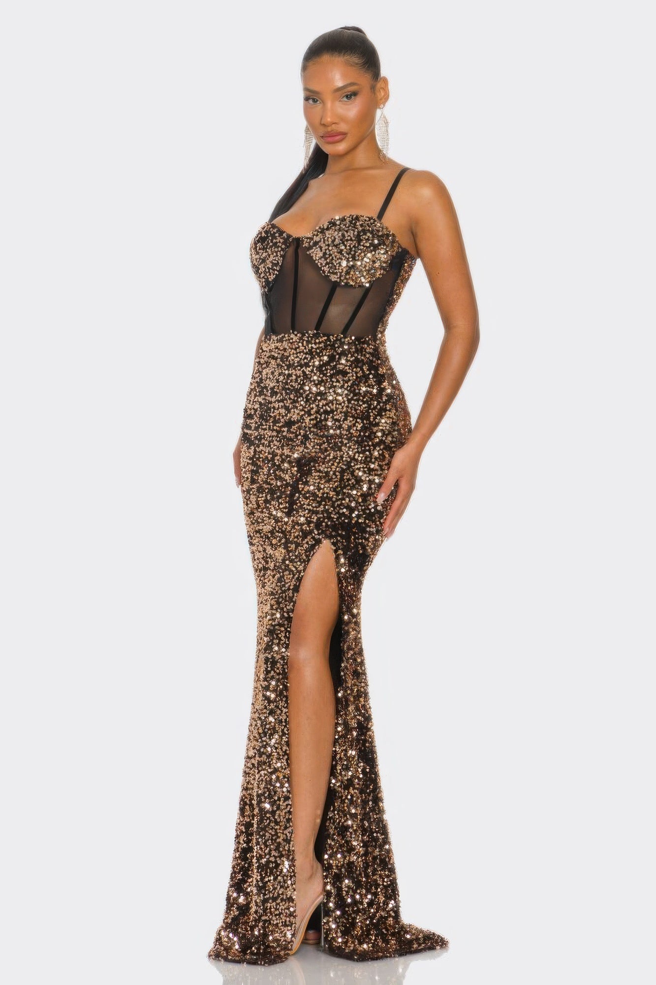 Megan Sleeveless Velvet Sequin Corset Maxi Dress Mara Blak Megan Sleeveless Velvet Sequin Corset Maxi Dress Mara Blak
