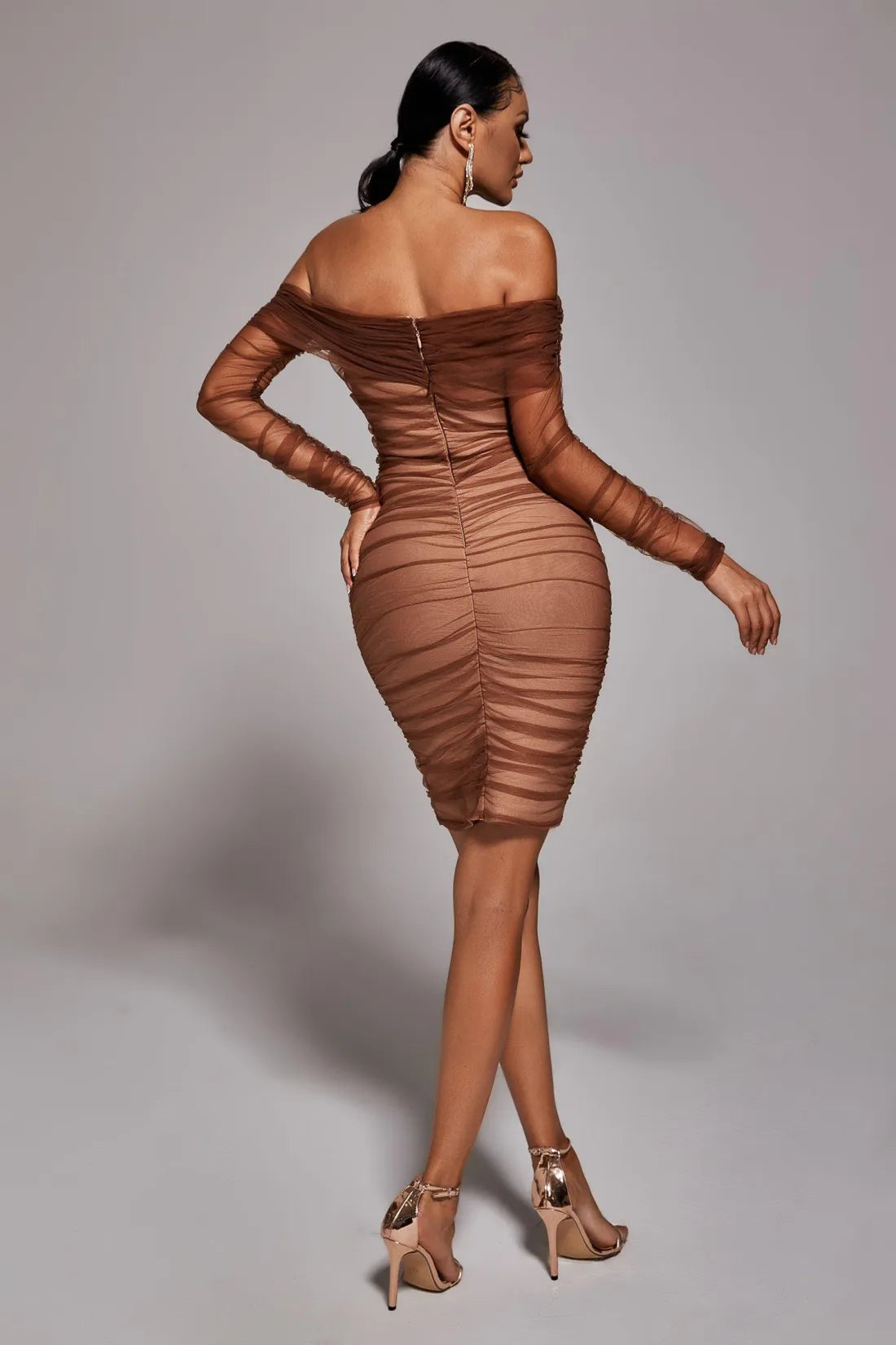 Micaela Off The Shoulder Ruched Mesh Mini Dress Mara Blak Micaela Off The Shoulder Ruched Mesh Mini Dress Mara Blak