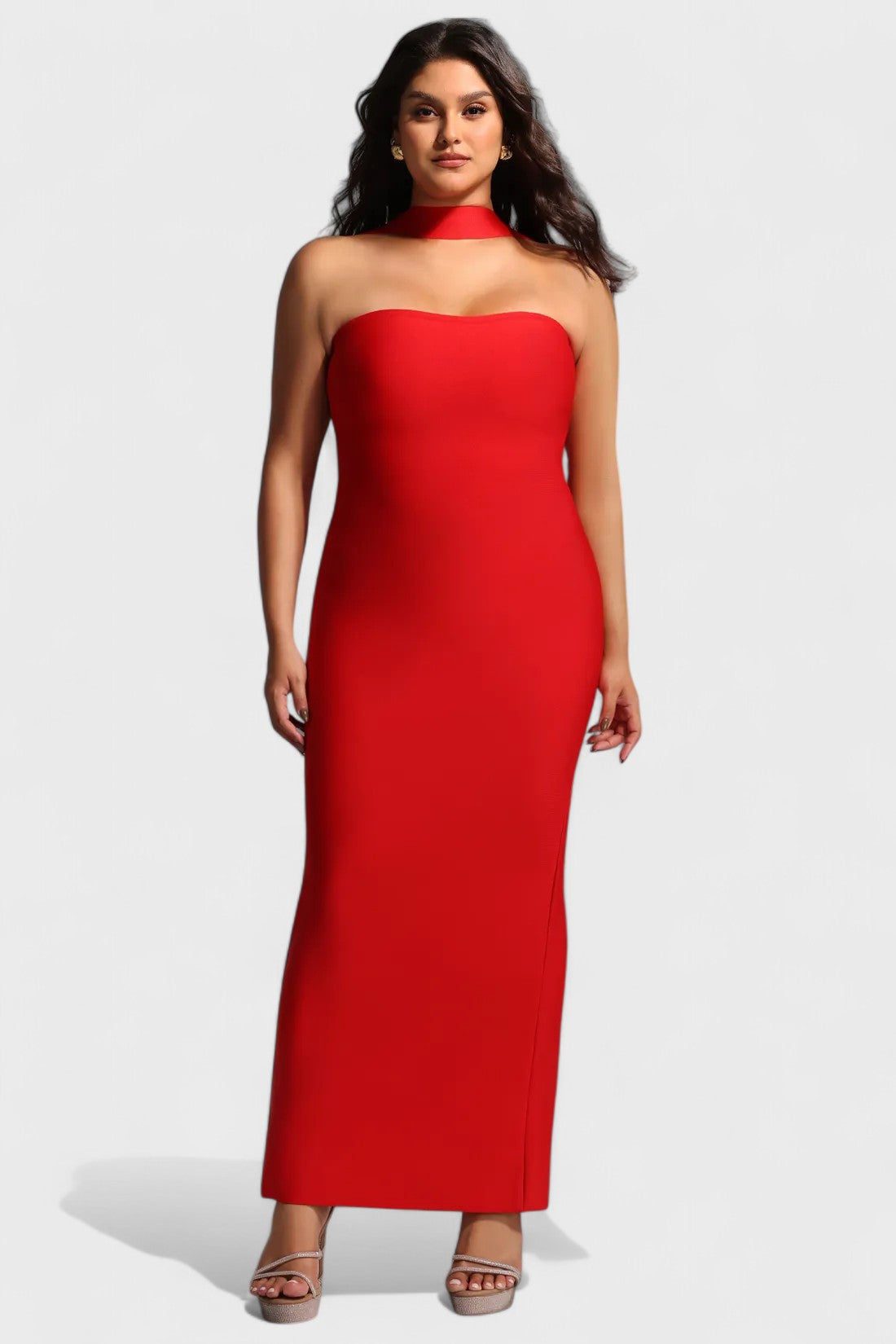 Plus Hazel Red Bandage Halter Backless Maxi Dress Mara Blak Plus Hazel Red Bandage Halter Backless Maxi Dress Mara Blak