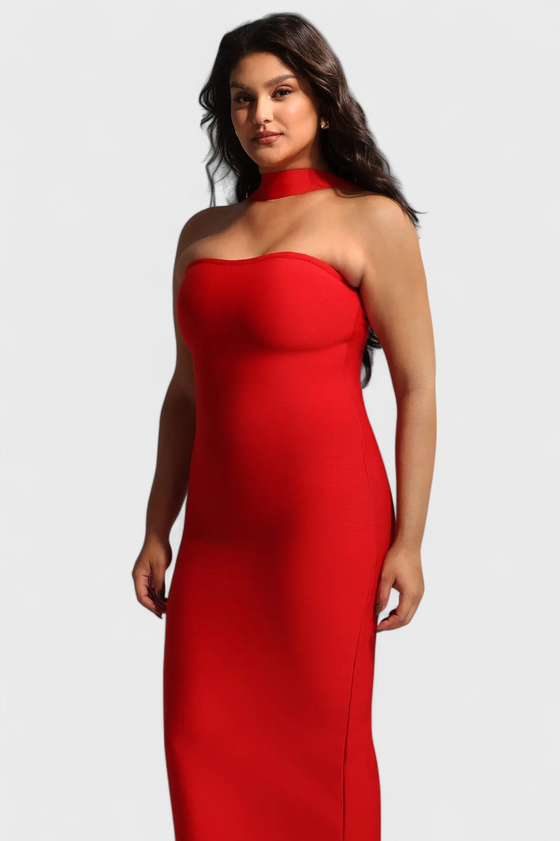 Plus Hazel Red Bandage Halter Backless Maxi Dress Mara Blak Plus Hazel Red Bandage Halter Backless Maxi Dress Mara Blak