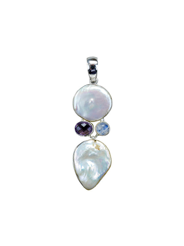 925 Sterling Silver, Pearl, Amethyst, Moonstone Pendant Amelie