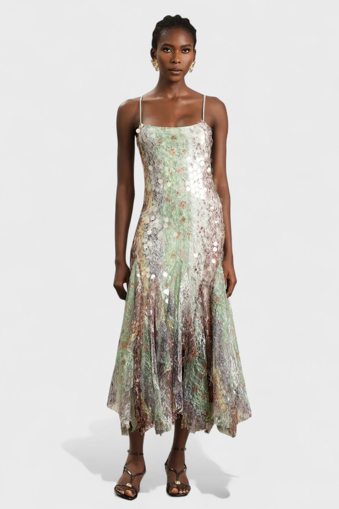 Saskia Sleeveless Floral Multicolor Sequin Lace Maxi Dress Mara Blak Saskia Sleeveless Floral Multicolor Sequin Lace Maxi Dress Mara Blak