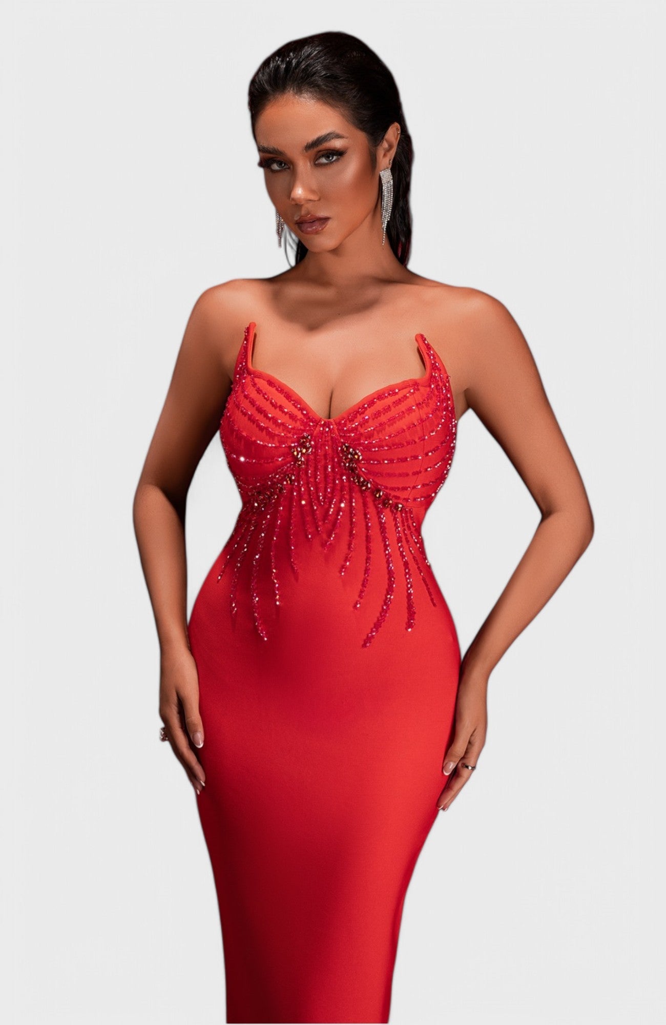 Scarlett Beaded Strapless Bandage Maxi Dress Mara Blak Scarlett Beaded Strapless Bandage Maxi Dress Mara Blak