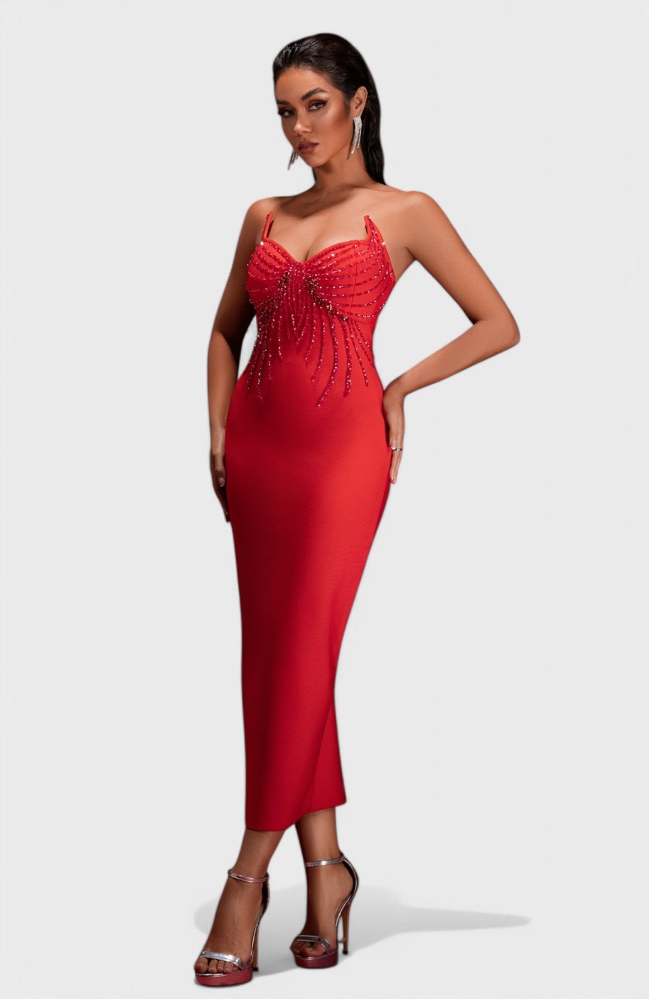 Scarlett Beaded Strapless Bandage Maxi Dress – Mara Blak