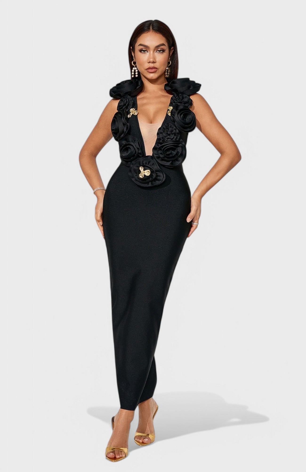 Selene Noir Bandage Embellished Maxi Dress – Mara Blak
