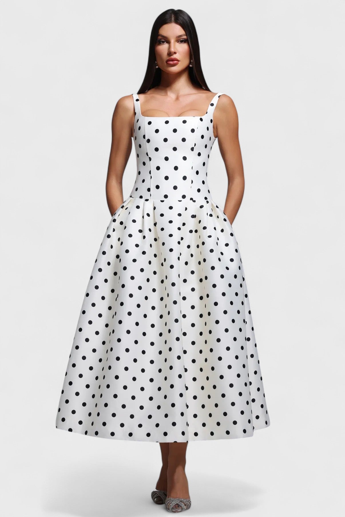 Sophia Polka Dot Sleeveless Pleated Midi Dress Mara Blak Sophia Polka Dot Sleeveless Pleated Midi Dress Mara Blak