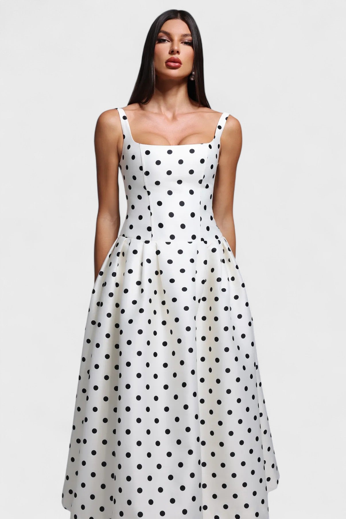 Sophia Polka Dot Sleeveless Pleated Midi Dress Mara Blak Sophia Polka Dot Sleeveless Pleated Midi Dress Mara Blak
