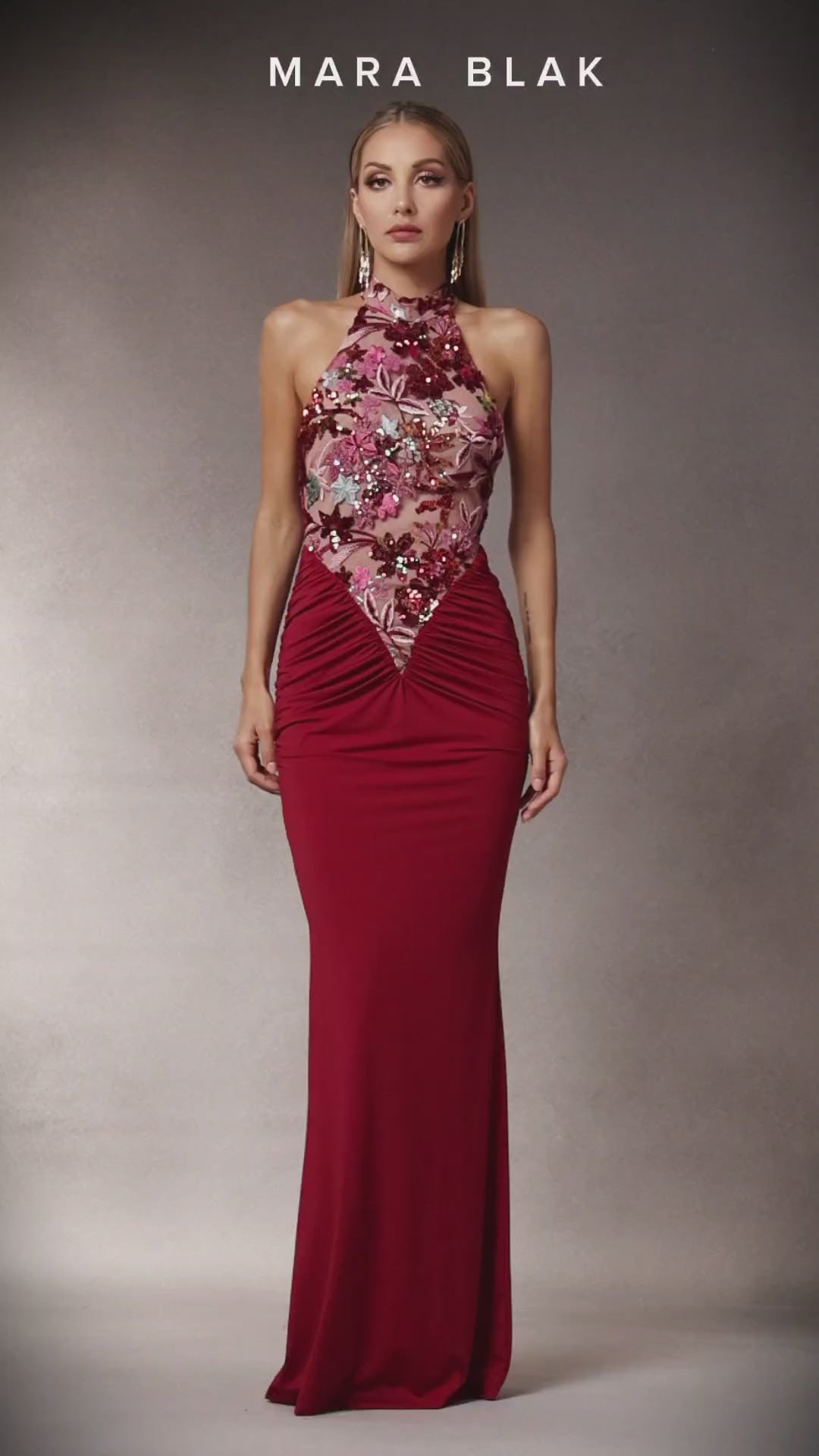Elisa Sequin Floral Halter Maxi Dress – Mara Blak